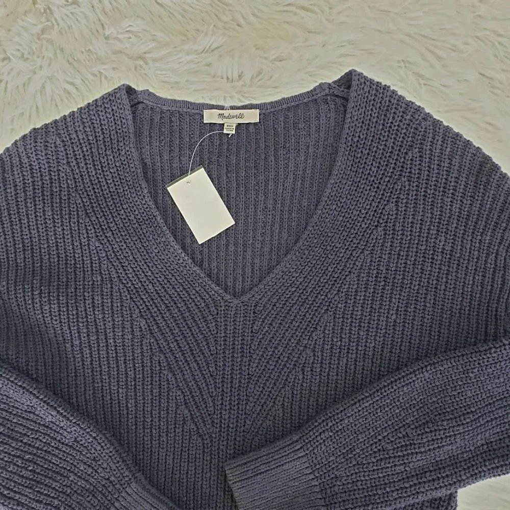 Madewell Womens Sweater XXS Navy Blue Pullover V-neck Cotton Long Sleeve NEW - Picture 8 of 12